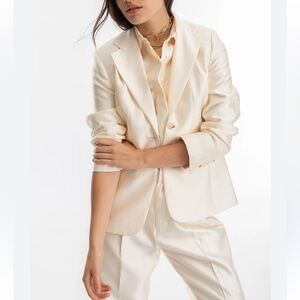 Vintage Pink Tartan Elegant Cream Fitted Blazer Size 2 Cotton Blend